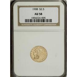 1908 $2 1/2 AU58 NGC. NGC Census: (583/5333). PCGS
