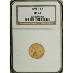 1908 $2 1/2 MS61 NGC. NGC Census: (1021/4217). PCG