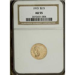 1913 $2 1/2 AU55 NGC. NGC Census: (103/7288). PCGS
