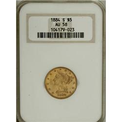 1884-S $5 AU58 NGC. NGC Census: (77/239). PCGS Pop