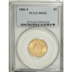 1886-S $5 MS62 PCGS. PCGS Population (996/728). NG