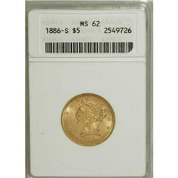 1886-S $5 MS62 ANACS. NGC Census: (1902/1094). PCG