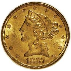 1887-S $5 MS62 NGC. NGC Census: (809/340). PCGS Po