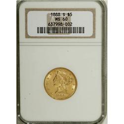 1888-S $5 MS60 NGC. NGC Census: (13/46). PCGS Popu
