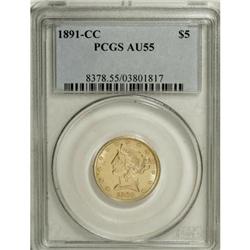 1891-CC $5 AU55 PCGS. PCGS Population (149/663). N