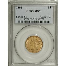1892 $5 MS61 PCGS. PCGS Population (122/373). NGC