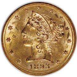 1893 $5 MS62 NGC. NGC Census: (1866/1669). PCGS Po