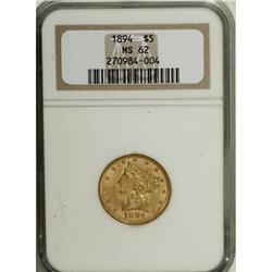 1894 $5 MS62 NGC. NGC Census: (763/502). PCGS Popu