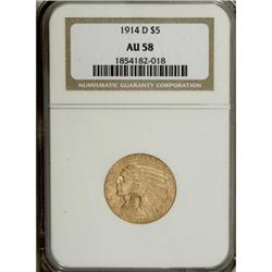1914-D $5 AU58 NGC. NGC Census: (293/1147). PCGS P