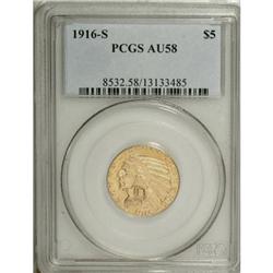 1916-S $5 AU58 PCGS. PCGS Population (124/607). NG