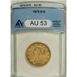 1879 $10 AU53 ANACS. NGC Census: (17/782). PCGS Po