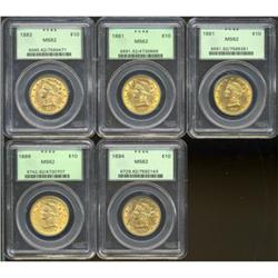 1881 $10 MS62 PCGS. PCGS Population (970/204). NGC Cen