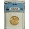 Image 1 : 1883 $10 MS61 ANACS. NGC Census: (405/392). PCGS P