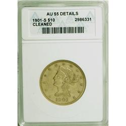 1901-S $10 --Cleaned--ANACS. AU55 Details. NGC Cens