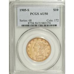 1905-S $10 AU50 PCGS. PCGS Population (24/220). NG