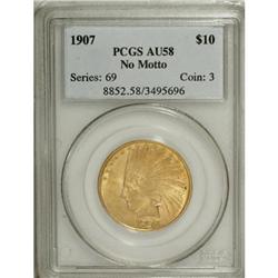 1907 $10 No Periods AU58 PCGS. PCGS Population (63