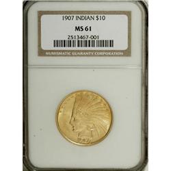 1907 $10 No Periods MS61 NGC. NGC Census: (838/282