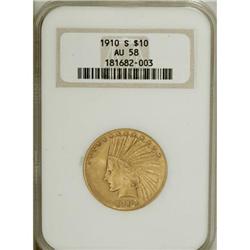 1910-S $10 AU58 NGC. NGC Census: (355/320). PCGS P
