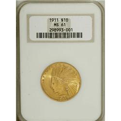 1911 $10 MS61 NGC. NGC Census: (1179/3431). PCGS P