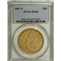 1867-S $20 XF40 PCGS. PCGS Population (68/250). NG