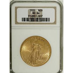 1922 $20 MS64 NGC. NGC Census: (5547/439). PCGS Po