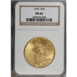 1925 $20 MS64 NGC. NGC Census: (12155/3602). PCGS