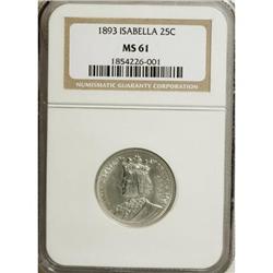 1893 25C Isabella Quarter MS61 NGC. NGC Census: (1