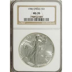 1986 $1 Silver Eagle MS70 NGC. NGC Census: (625/0)