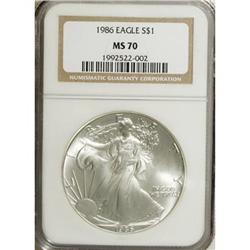 1986 $1 Silver Eagle MS70 NGC. NGC Census: (626/0)