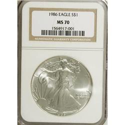 1986 $1 Silver Eagle MS70 NGC. NGC Census: (626/0)