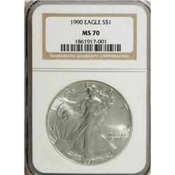 1990 $1 Silver Eagle MS70 NGC. NGC Census: (129/0)