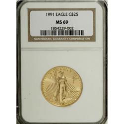 1991 G$25 Half-Ounce Gold Eagle MS69 NGC. NGC Cens