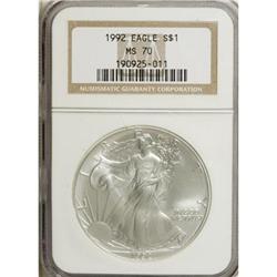 1992 $1 Silver Eagle MS70 NGC. NGC Census: (137/0)