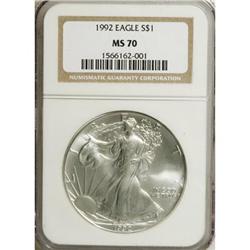 1992 $1 Silver Eagle MS70 NGC. NGC Census: (137/0)