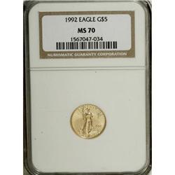 1992 G$5 Tenth-Ounce Gold Eagle MS70 NGC. NGC Cens