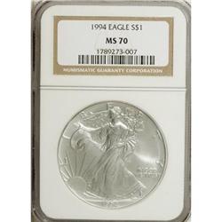 1994 $1 Silver Eagle MS70 NGC. NGC Census: (149/0)