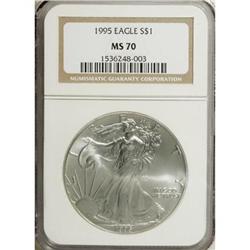 1995 $1 Silver Eagle MS70 NGC. NGC Census: (256/0)