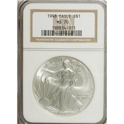 1998 $1 Silver Eagle MS70 NGC. NGC Census: (211/0)