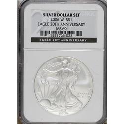 2006 Three Coin NGC Certified Silver Dollar, Eagle 20th