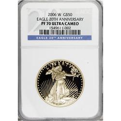 2006-W $50 One Ounce Eagle 20th Anniversary PR70 Deep