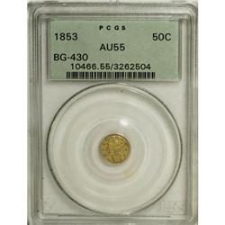 1853 50C Liberty Round 50 Cents, BG-430, R.3, AU55 P