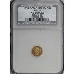 1853 $1 Liberty Octagonal 1 Dollar, BG-519, Low R.4, A