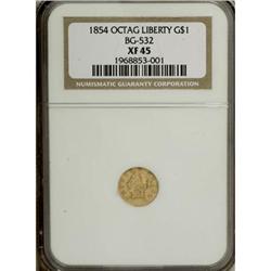 1854 $1 Liberty Octagonal 1 Dollar, BG-532, Low R.4,