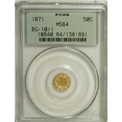 1871 50C Liberty Round 50 Cents, BG-1011, R.2, MS64