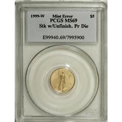 1999-W G$5 Tenth-Ounce Gold Eagle MS69 PCGS. PCGS