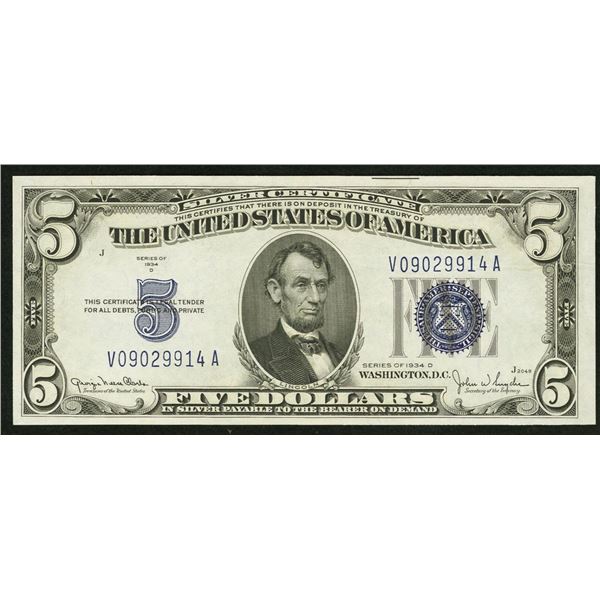 1934D $5 Narrow Silver Certificate