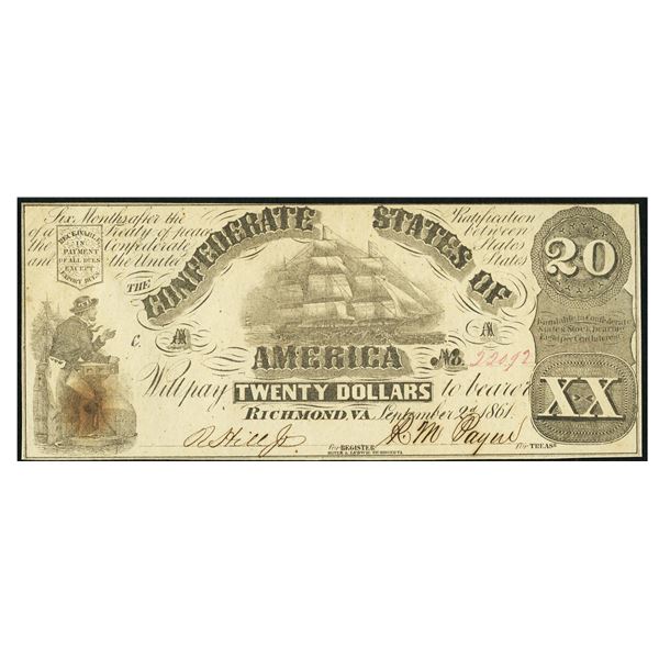 1861 $20 T-18 Confederate Note