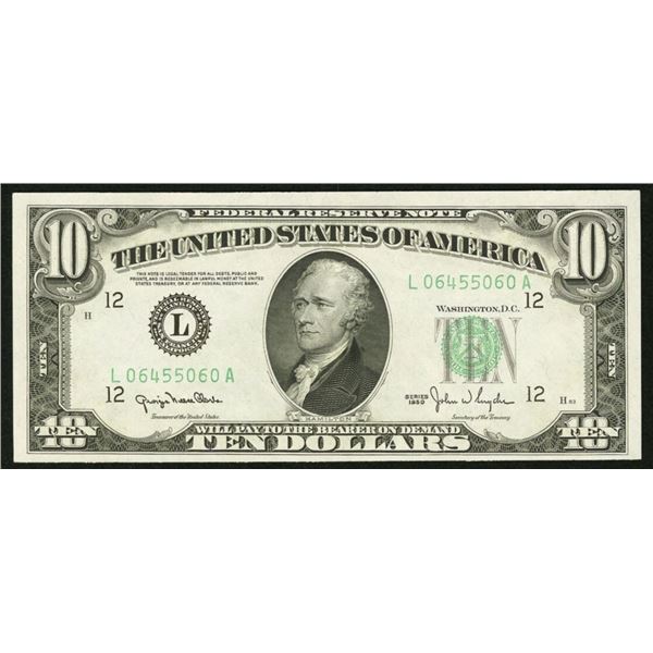 1950D $10 Wide Federal Reserve Note