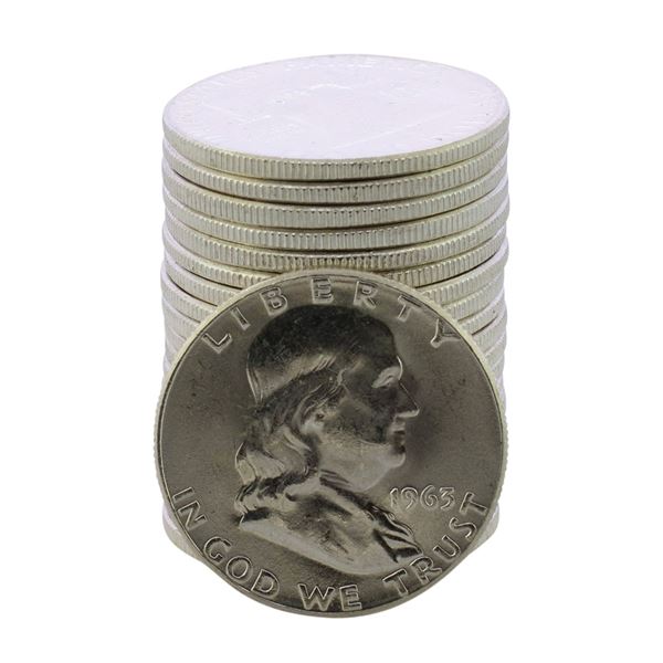 Roll of (20) Brilliant Uncirculated 1963 Franklin Half Dollar Coins