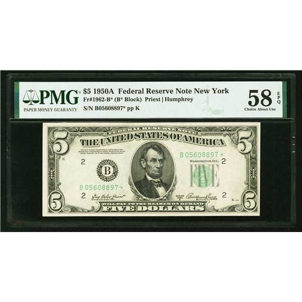 1950A $5 STAR New York FRN PMG 58EPQ